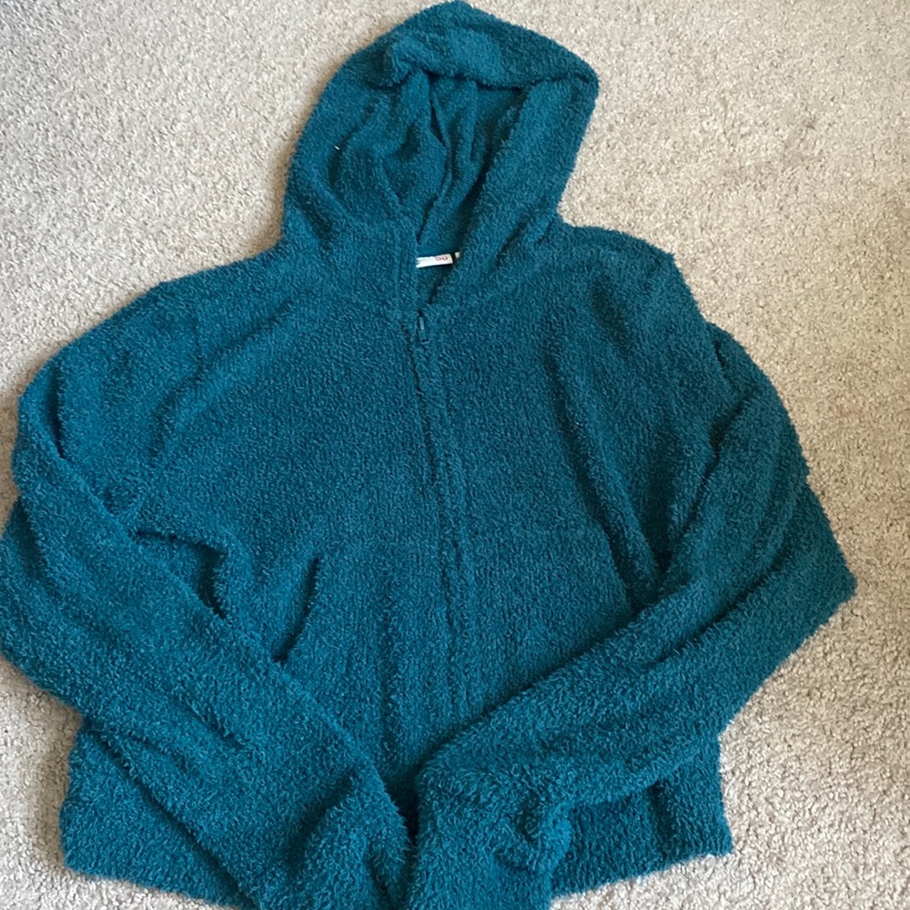 teens medium, dark turquoise, fuzzy full zip hoodie
